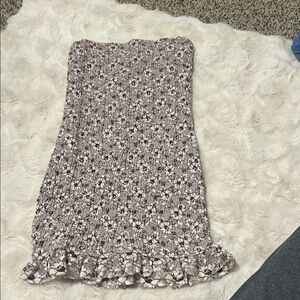 Brown and White Ruffled Strapless Sheath Dress